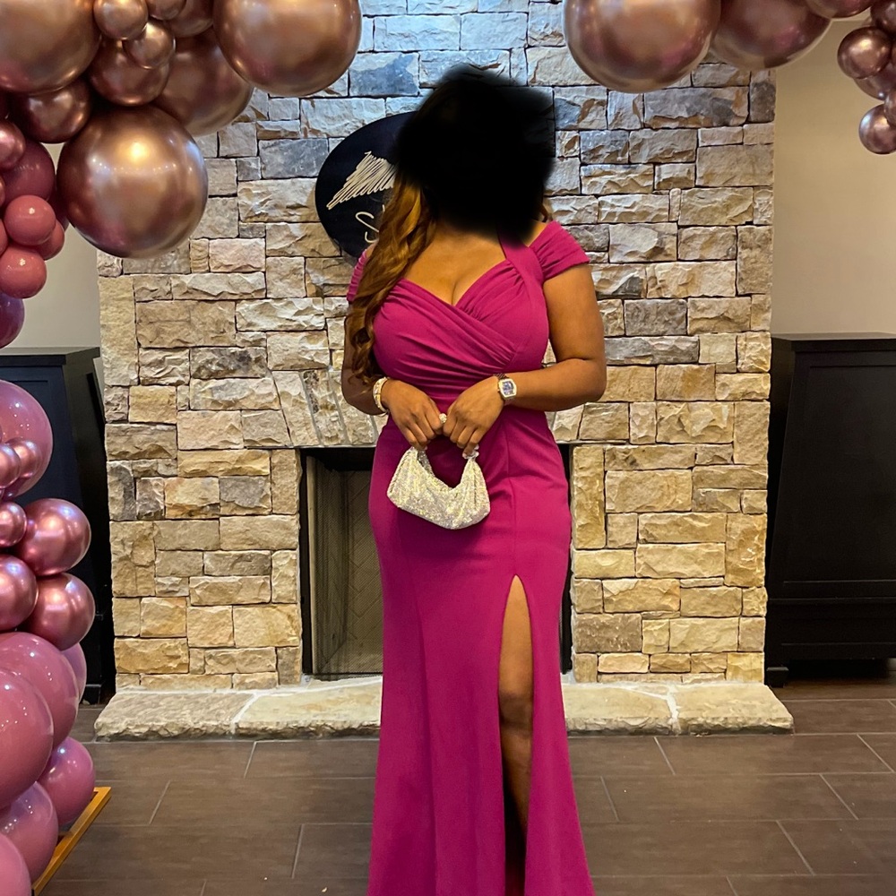 Tadashi Shoji Fuchsia Off-Shoulder Maxi Dress - Picture 7 of 7